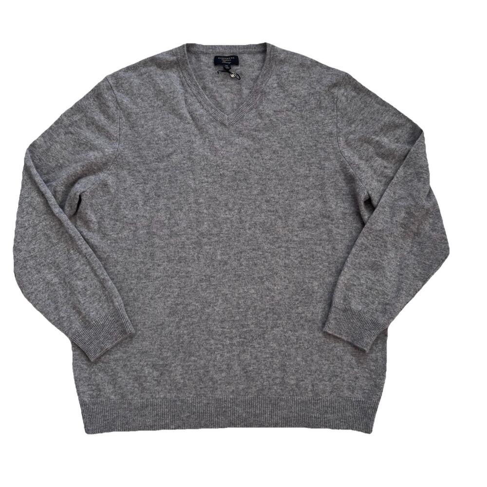 New Club Room Luxury Grey 100% Cashmere V-Neck Sweater XXL